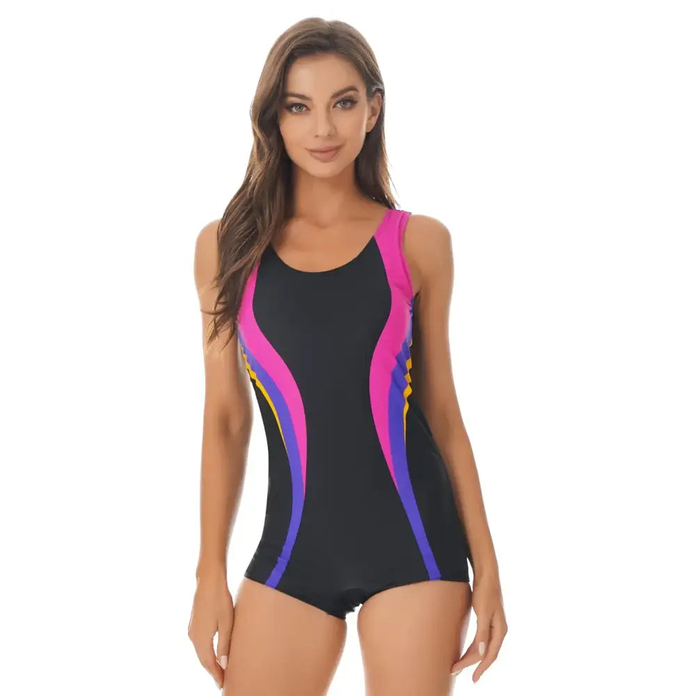 Maillot de Bain Une Pièce Femme Col en U Dos Ouvert Été 2025 - Black Rose Red / XL
