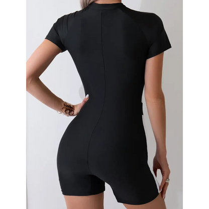 Maillot de Bain Une Pièce Femme Slim Manches Courtes Zipper Protection 2024