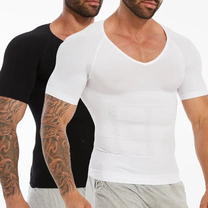 T-Shirt de Compression Homme Col en V Manches Courtes Contrôle Ventre