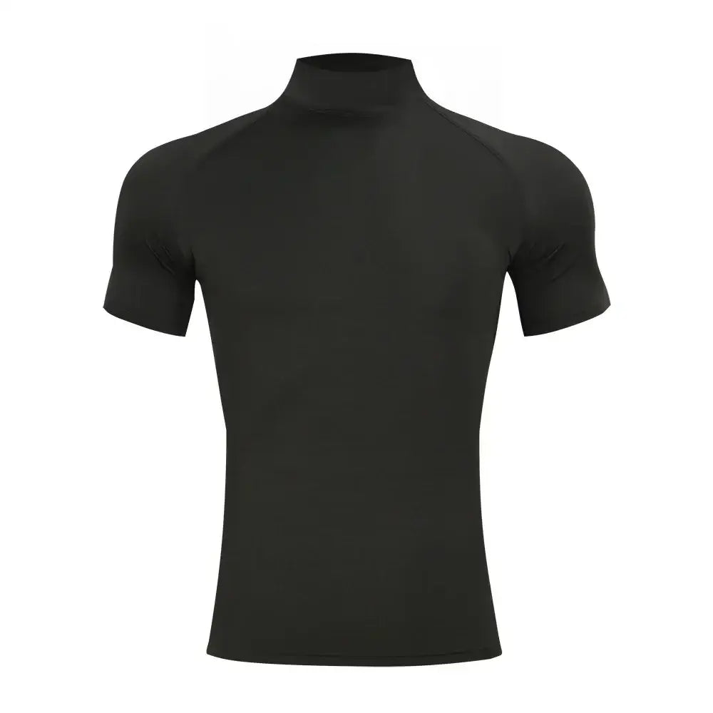 T-shirt Moulant Sport Homme Col Roulé Compression Séchage Rapide Fitness - Black / S (40-50kg)
