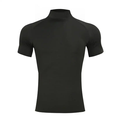 T-shirt Moulant Sport Homme Col Roulé Compression Séchage Rapide Fitness - Black / S (40-50kg)