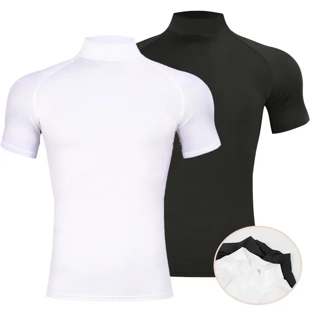 T-shirt Moulant Sport Homme Col Roulé Compression Séchage Rapide Fitness