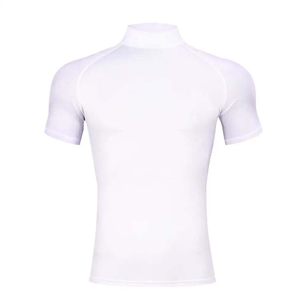T-shirt Moulant Sport Homme Col Roulé Compression Séchage Rapide Fitness - White / L (60-70kg)