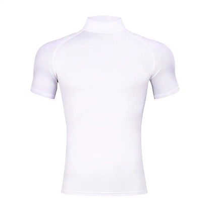 T-shirt Moulant Sport Homme Col Roulé Compression Séchage Rapide Fitness - White / L (60-70kg)
